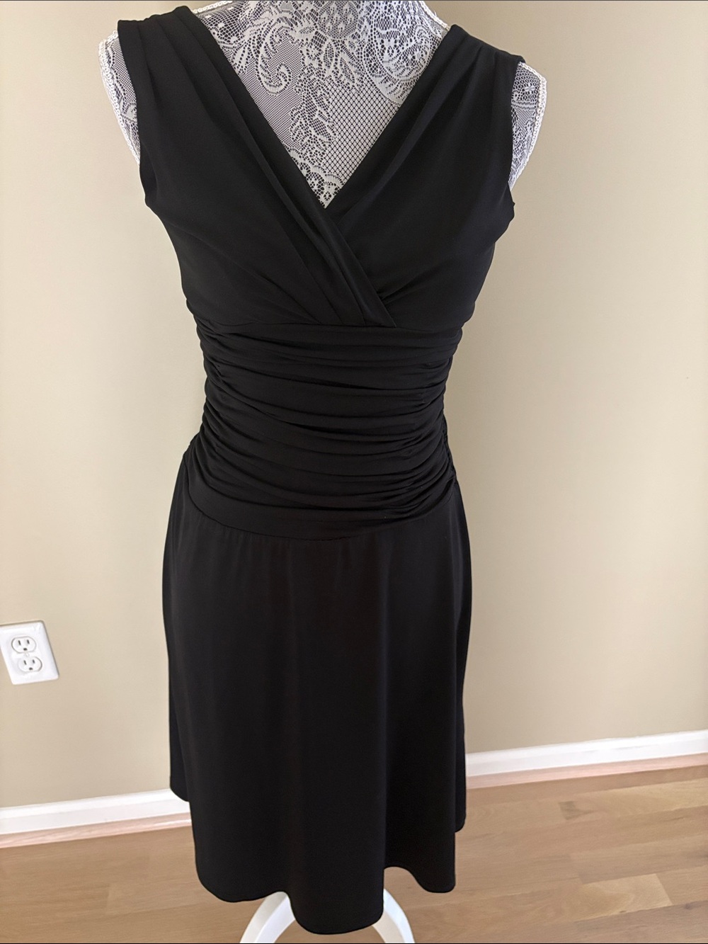 NWOT Dress Barn Black Sleeveless Surplice Ruched Waist Dress